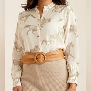 Ariat Woman's Clarion Blouse/ Sepia Horse Print Sz Small NEW